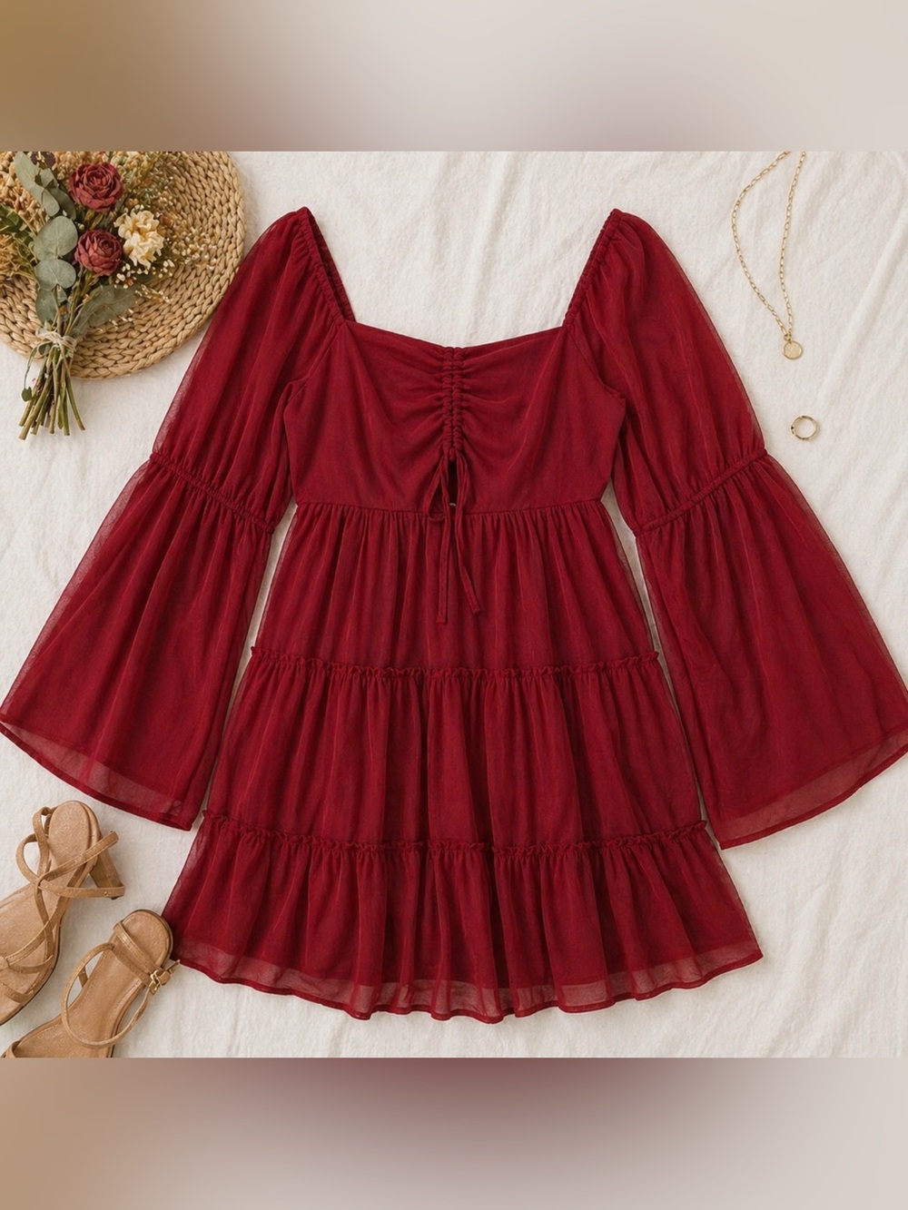 Cloud Ten Rust Red Ruffled Dress - Size S Excellent NWOT Condition